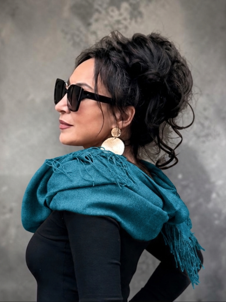 Teal Blue Merino Wool Scarf