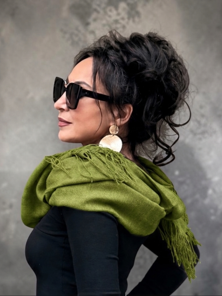 Forest Gold Green Merino Wool Scarf