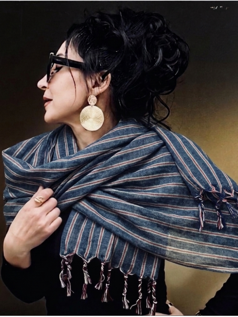 Handwoven Cotton Ice Navy Scarf
