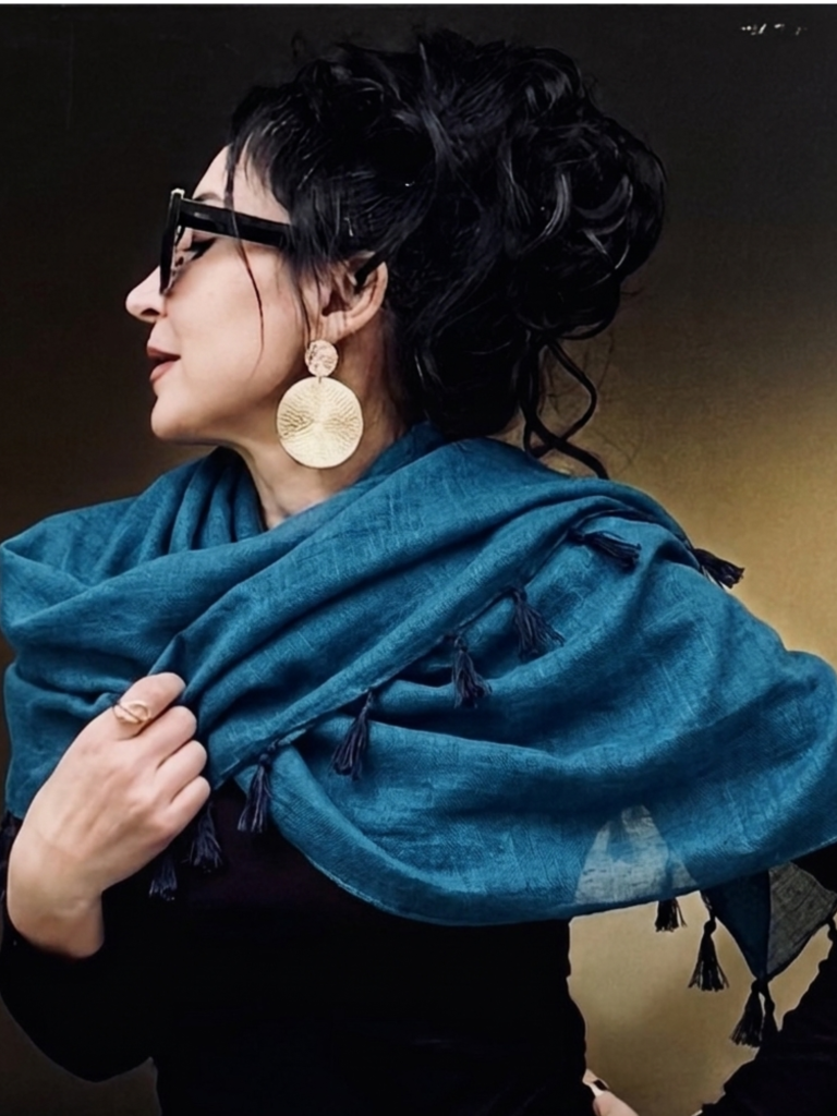 Handwoven Cotton Teal Scarf