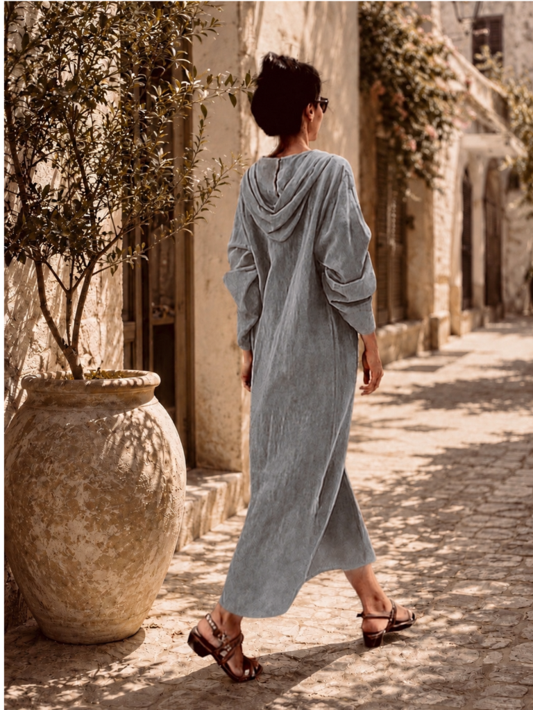 Handwoven cotton Charcoal hooded Dress