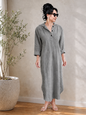 Handwoven cotton Charcoal hooded Dress - Image 2
