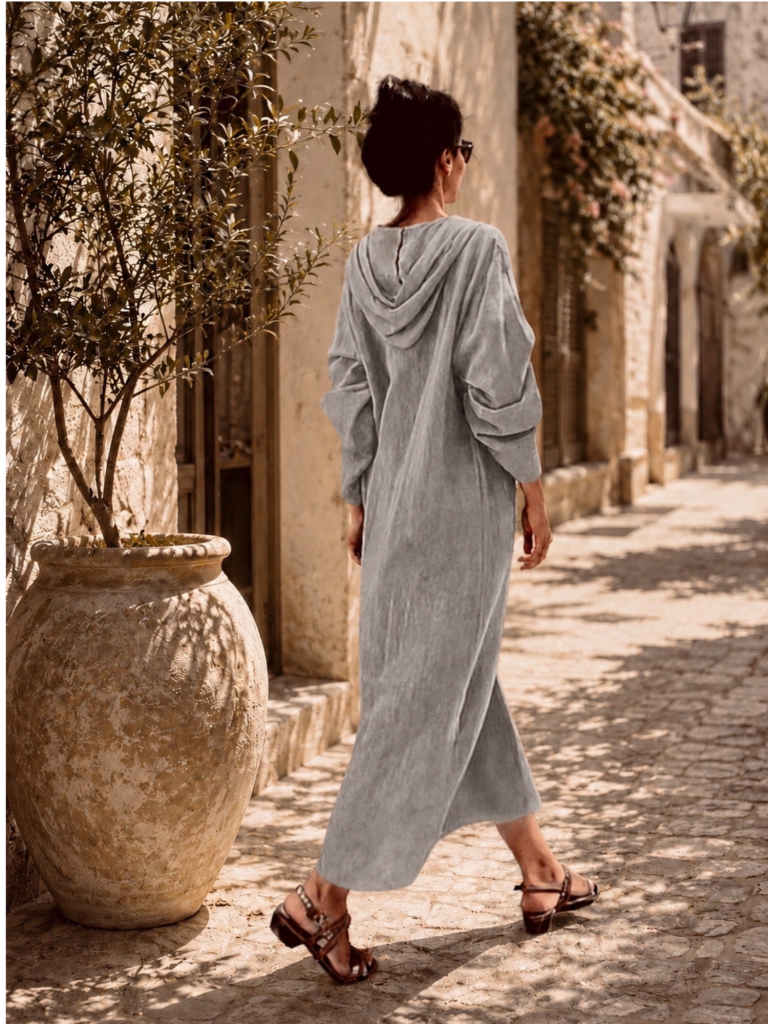 Handwoven cotton Grey hooded Dress
