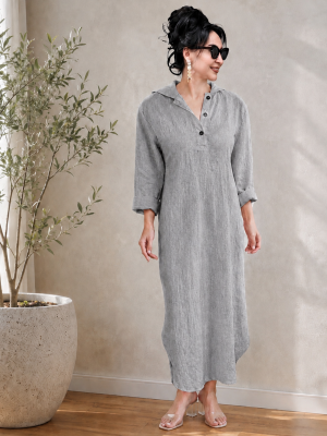 Handwoven cotton Grey hooded Dress - Image 2
