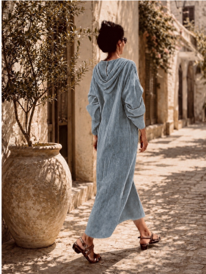 Handwoven cotton Marine hooded Dress - Image 1