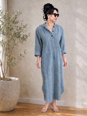 Handwoven cotton Marine hooded Dress - Image 2