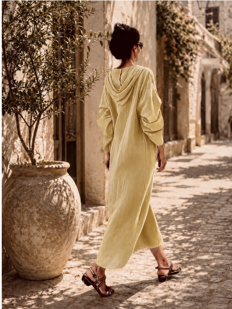 Handwoven cotton Olive hooded Dress