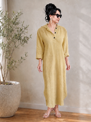 Handwoven cotton Olive hooded Dress - Image 2