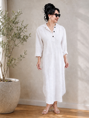 Handwoven cotton white hooded Dress - Image 2
