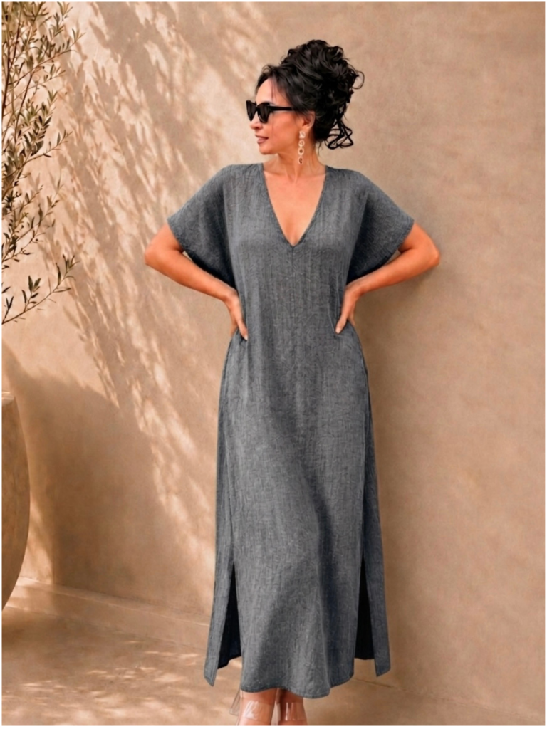 Handwoven Cotton Charcoal Long Dress