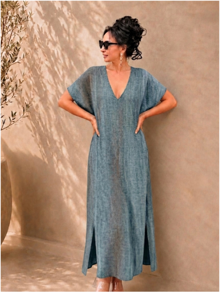 Handwoven Cotton Marine Long Dress