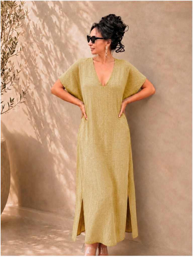 Handwoven Cotton Olive Long Dress