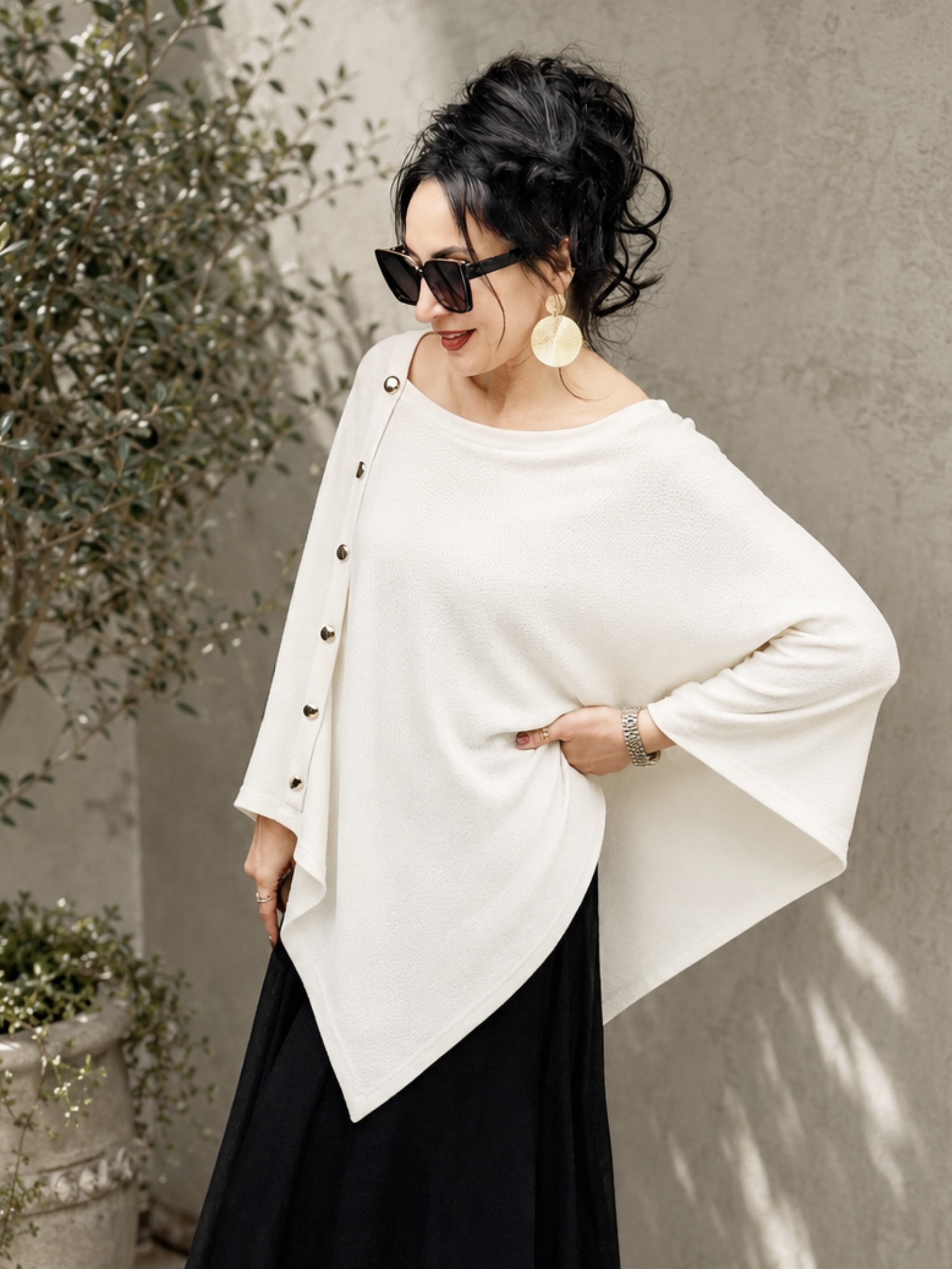 Button Poncho-Cream - Image 1