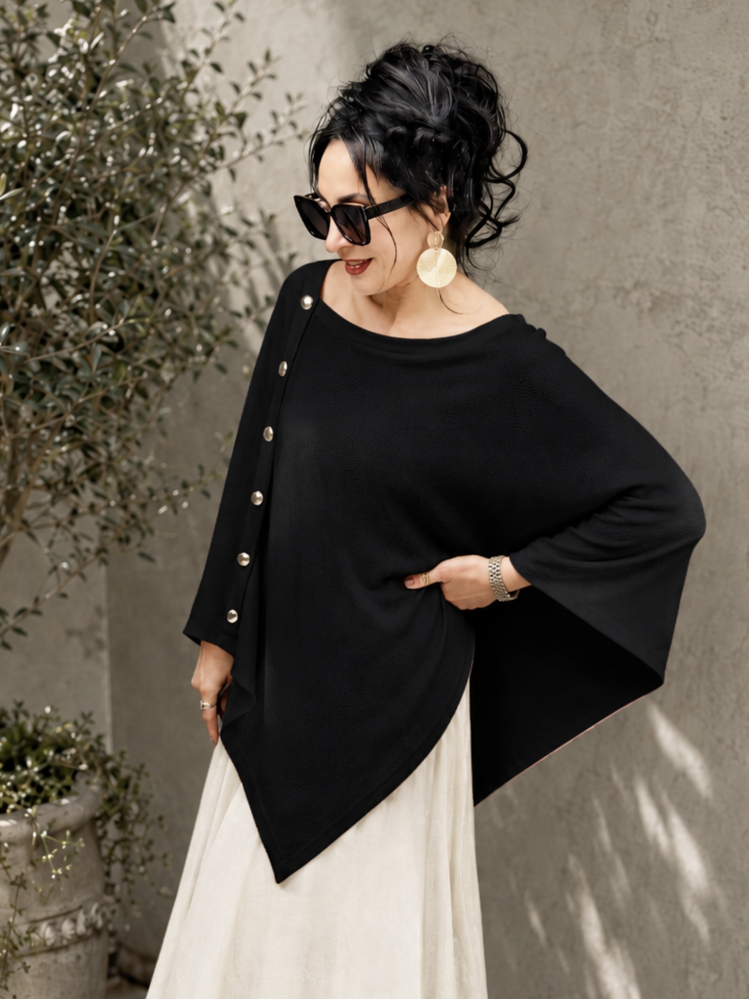 Button Poncho-Cream - Image 1
