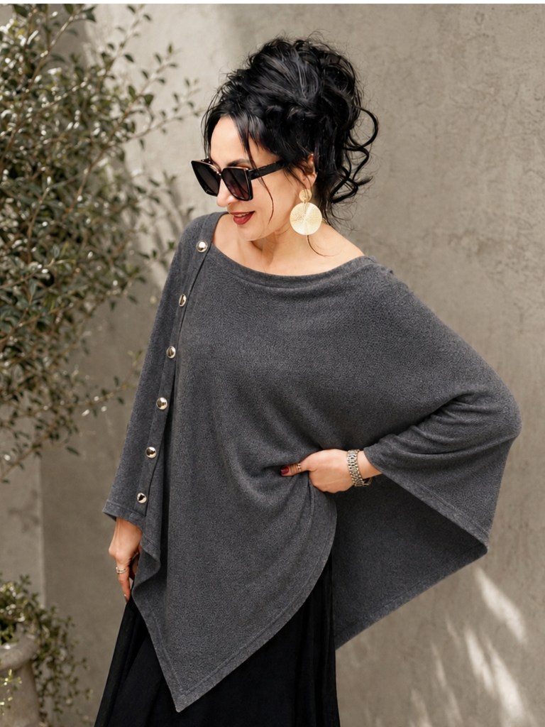 Button Poncho-Grey